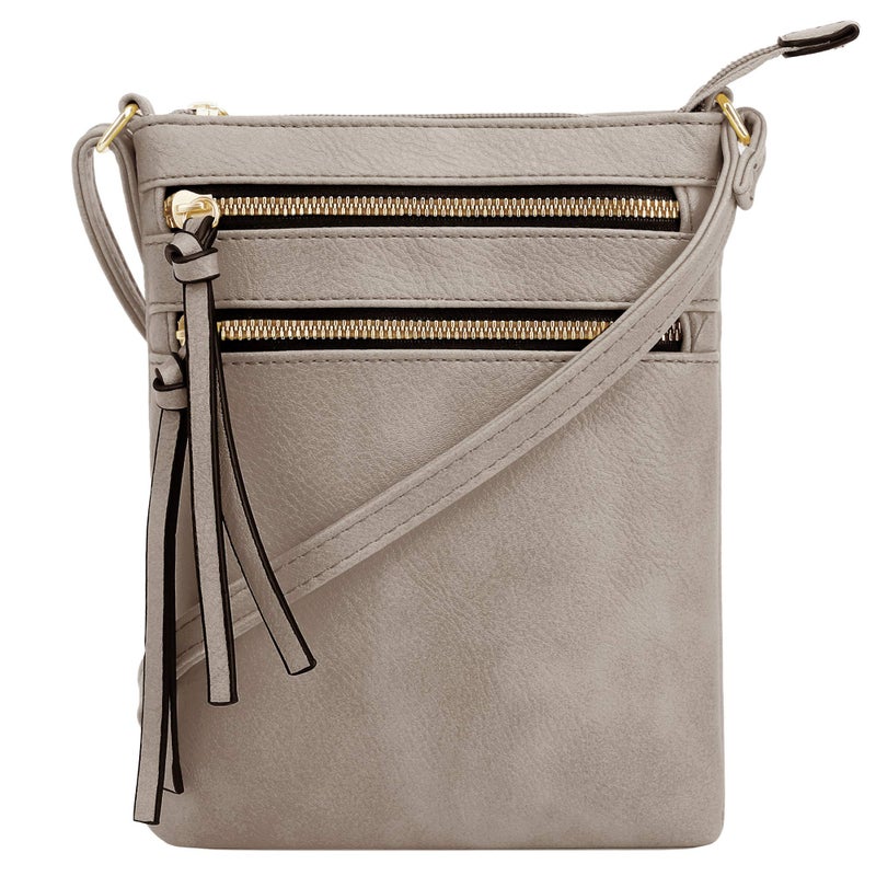 DELUXITY | Crossbody Purse Bag | Functional Multi Pocket Double Zipper Purse | Adjustable Strap | Medium Size Purse | Taupe - Image 1
